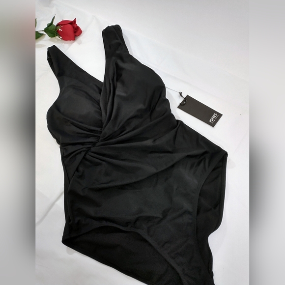 Jones NY Ruched Tummy Control Adjustable Straps Black Swimsuit Size M - Picture 4 of 10